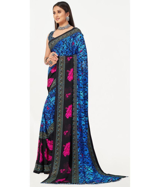 LEELAVATI - Blue Georgette Saree With Blouse Piece ( Pack of 2 ) - Blue