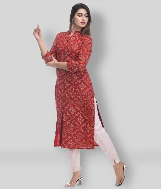 Maquien - Red Rayon Womens Front Slit Kurti ( Pack of 1 ) - XL