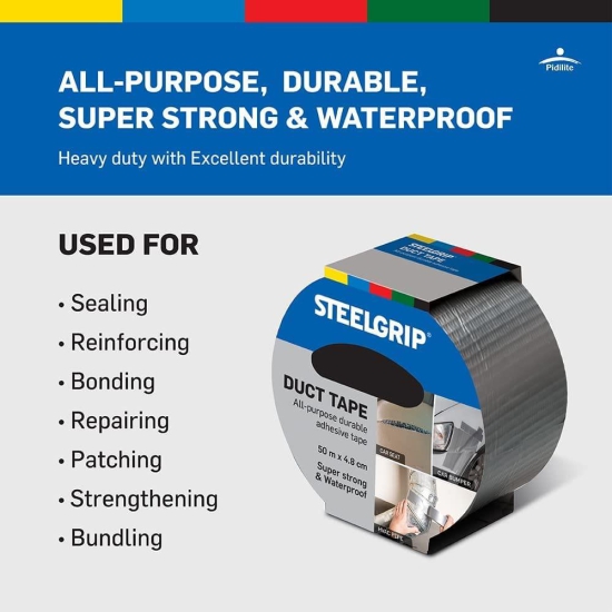 Pidilite Steelgrip Multi Purpose Duct Tape Superstrong and Waterproof Easy to Tear All Purpose Adhesive Tape (48 mm X 50 meters)