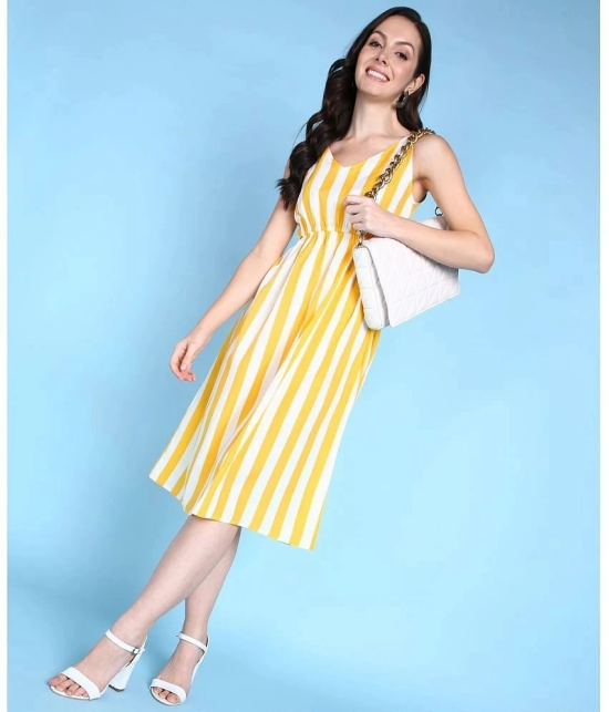 POPWINGS Polyester Striped Midi Womens A-line Dress - Yellow ( Pack of 1 ) - None