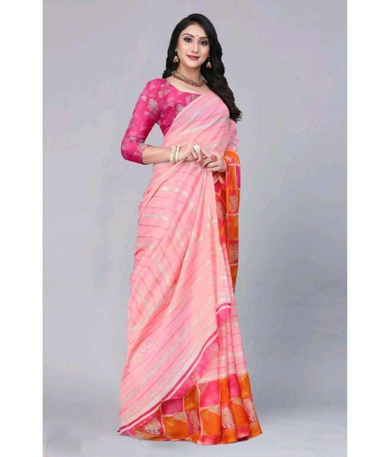 Bhuwal Fashion - Pink Chiffon Saree With Blouse Piece ( Pack of 1 ) - Pink