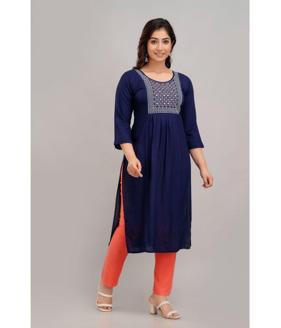 Kapadia - Navy Straight Rayon Women''s Stitched Salwar Suit ( Pack of 1 ) - None