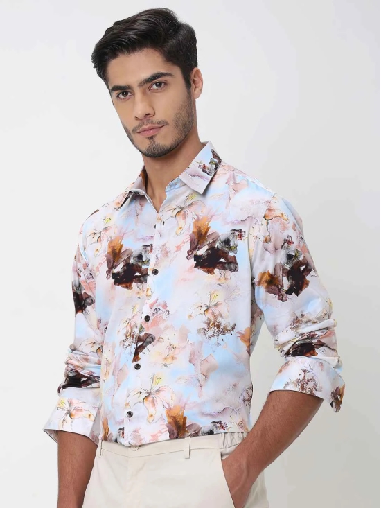 Pastel Pink Digital Print Slim Fit Casual Shirt