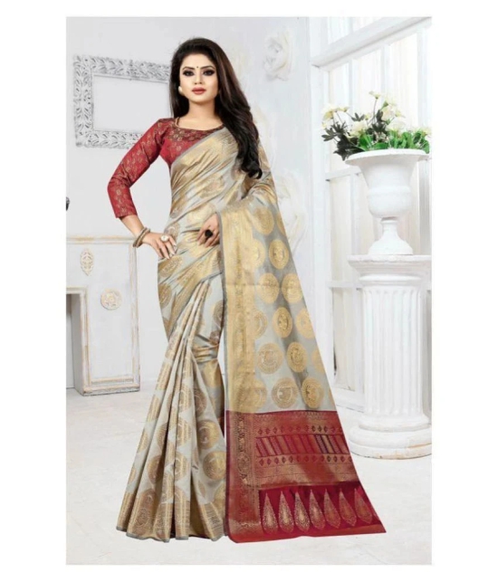 Gazal Fashions - Beige Banarasi Silk Saree With Blouse Piece (Pack of 1)