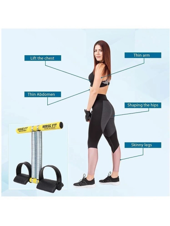 HORSE FIT Double Spring Tummy Trimmer, Double Wheel Ab Roller, Push Up Bar and Double Toning Resistance Tube Home Gym Exercise Equipment for Men & Women Best Fitness Combo - Multi Color