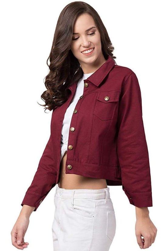 Rubia Textile Women's Plain / Solid Regular Jacket (RTDJ_Maroon_Large)