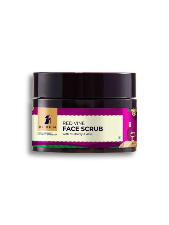 PILGRIM French Red Vine Face Scrub with Mulberry Extract & Aloe for Glowing Skin, Tan Removal, De-Pigmentation, Dry, Oily, Combination Skin, Men & Women, 50gm