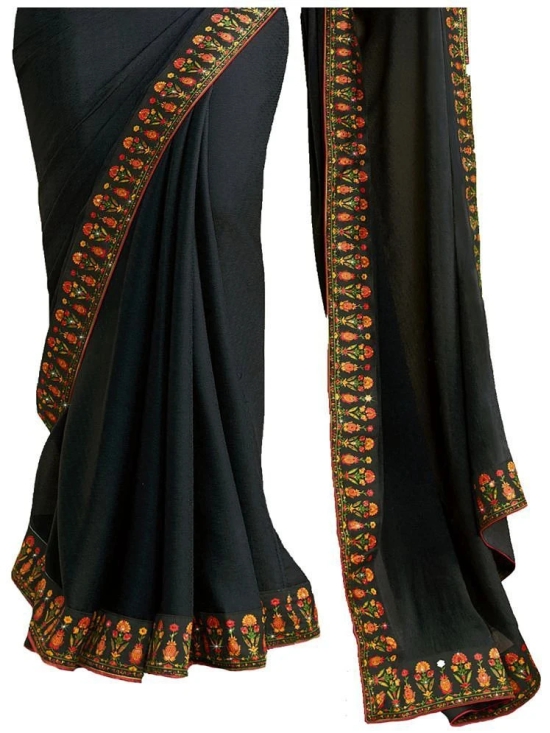 Gazal Fashions Georgette Printed Saree With Blouse Piece - Black ( Pack of 1 ) - Black