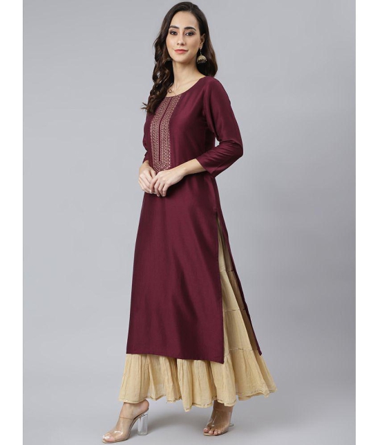 Janasya - Wine Silk Blend Women''s Straight Kurti ( Pack of 1 ) - None