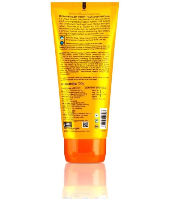 VLCC 3D Youth Boost SPF 40 +++ Sunscreen Gel Cream, 100 g, For Sun Protection