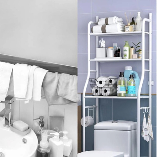 Multi-Layer Metal Bathroom Storage Rack, Space Saving Organizer for Toilet, Laundry Room, Wash Basin, Floor Stand, White