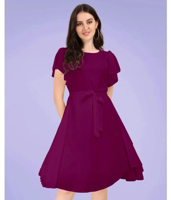 JASH CREATION Georgette Solid Knee Length Womens Fit & Flare Dress - Magenta ( Pack of 1 ) - None