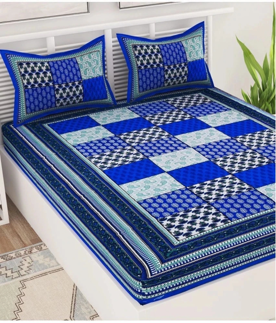 unique choice Cotton Abstract Printed Double Bedsheet with 2 Pillow Covers - Blue - Blue