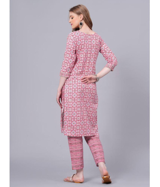 JC4U Cotton Printed Kurti With Pants Womens Stitched Salwar Suit - Pink ( Pack of 1 ) - None