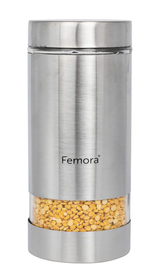 Femora Metallic Clear Glass Kitchen Storage Jar, 1300 ml, Set of 2