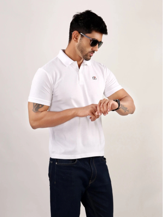 White Polo Neck T-Shirt-L / White