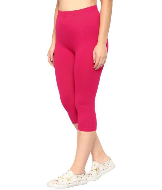 Diaz Pink Cotton Lycra Solid Capri - Single - S