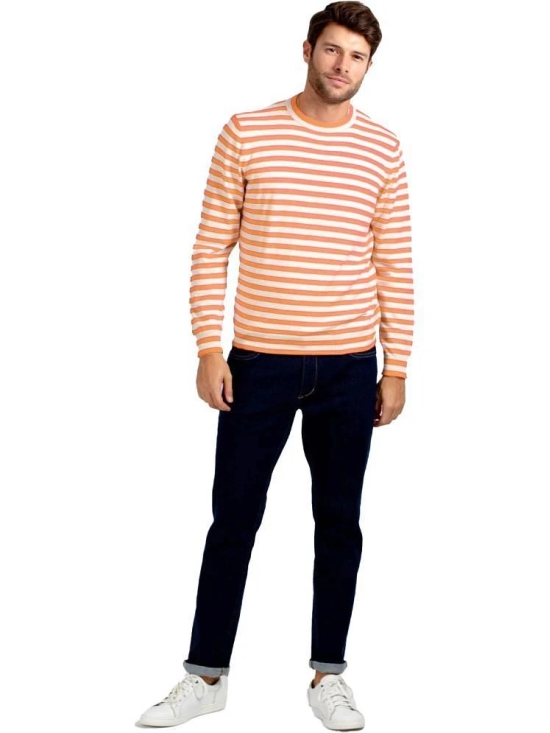 Leotude Cotton Blend Regular Fit Striped Full Sleeves Mens Round T-Shirt - Peach ( Pack of 1 ) - None