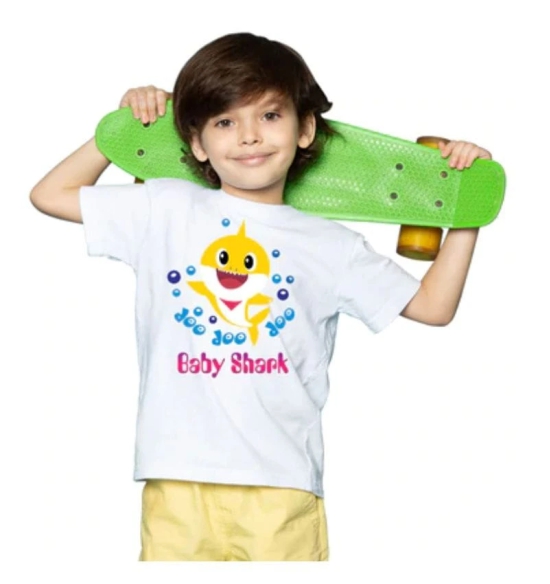 Boys Cotton Baby Shark Half Sleeve TShirt (White) PID41504