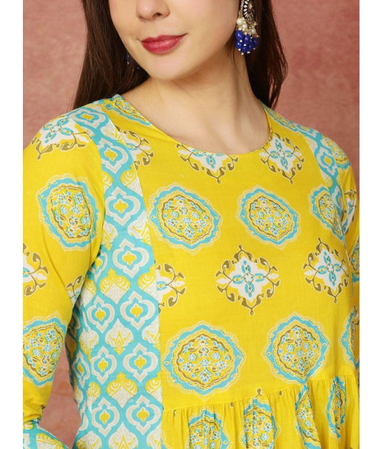 Antaran Cotton Printed Kurti With Pants Womens Stitched Salwar Suit - Yellow ( Pack of 1 ) - None