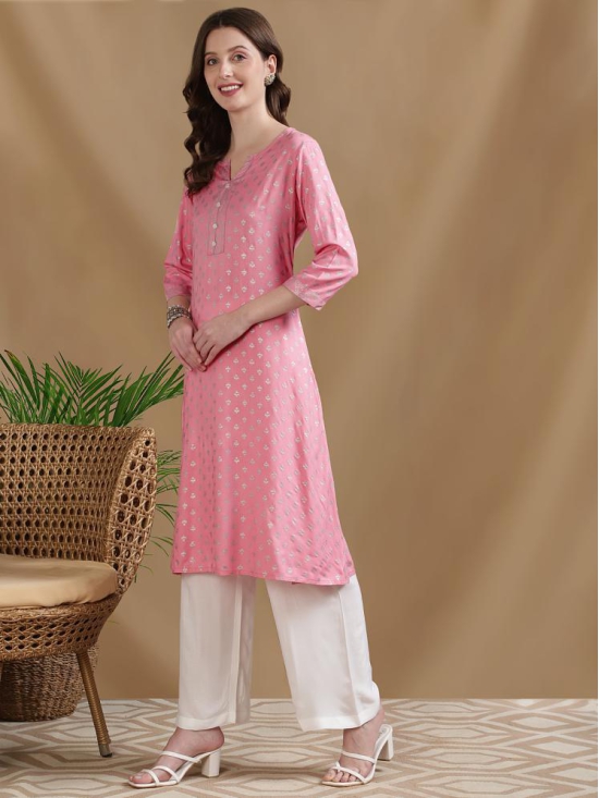 Rangita Women Rayon Pink Printed Calf Length A-line Kurti - None