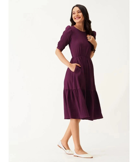 JASH CREATION Rayon Solid Midi Womens Fit & Flare Dress - Mauve ( Pack of 1 ) - None