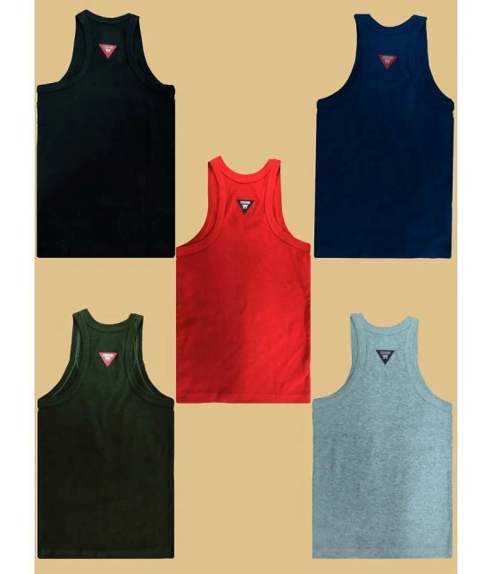 Hap Kings - Multicolor Cotton Solid Boys Vest ( Pack of 5 ) - None