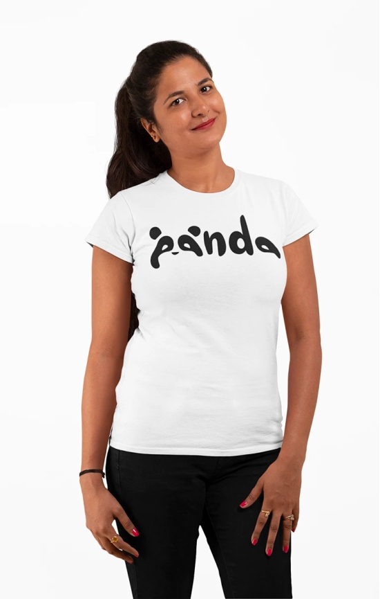 Womens Round Neck PANDA T-Shirt-White / XL