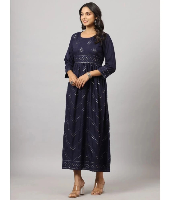 Juniper Cotton Embellished Ankle Length Womens A-line Dress - Navy Blue ( Pack of 1 ) - None