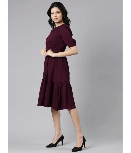 JASH CREATION Polyester Solid Knee Length Womens Fit & Flare Dress - Magenta ( Pack of 1 ) - None