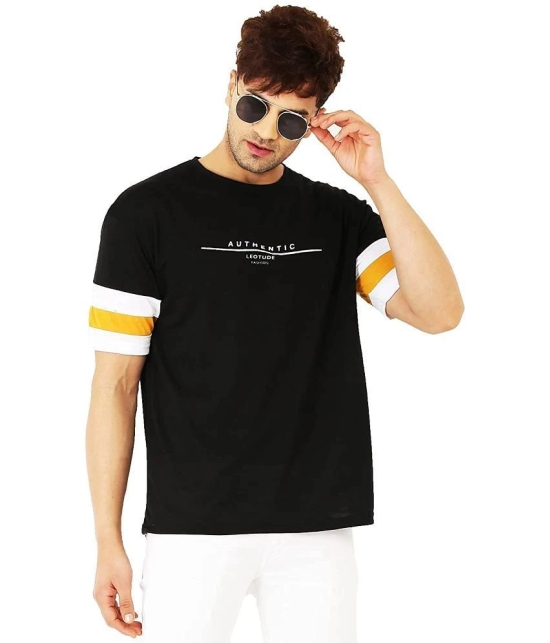 Leotude Cotton Blend Regular Fit Printed Round Half Sleeves Black Men T-Shirt Single Pack - None