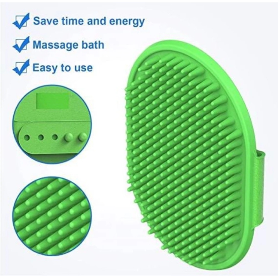 Chullbull Rubber Bristles Hand Brush Comb for Dogs Green-M