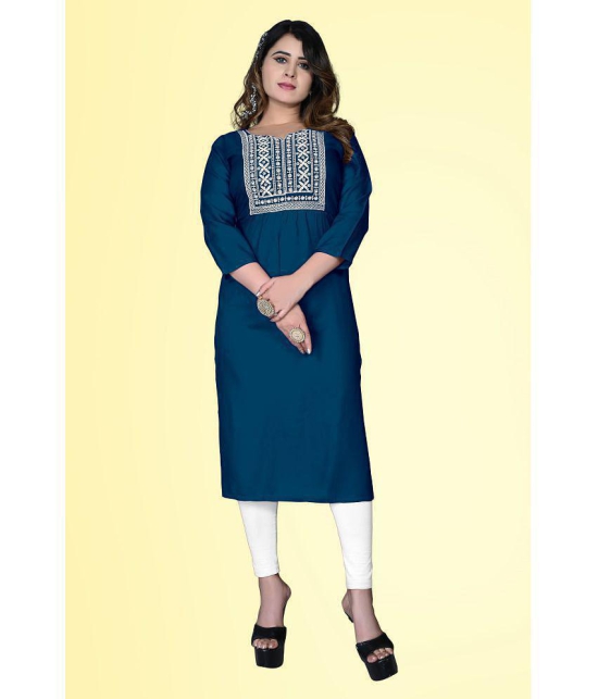 haya fashion - Blue Rayon Womens Straight Kurti ( Pack of 1 ) - None