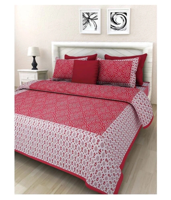 Frionkandy Cotton Double Bedsheet with 2 Pillow Covers - Red