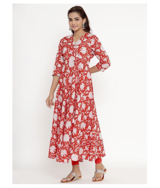 miravan Red Cotton Anarkali Kurti - - L