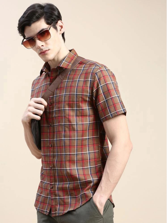 Showoff Cotton Blend Regular Fit Checks Half Sleeves Mens Casual Shirt - Brown ( Pack of 1 ) - None