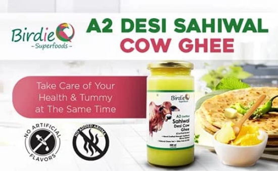 Birdie Superfoods -100% Pure Natural A2 Milk Desi Sahiwal Cow Ghee Prepared from Vedic Bilona Method-Immunity Superfood (400 ml) Glass Bottle