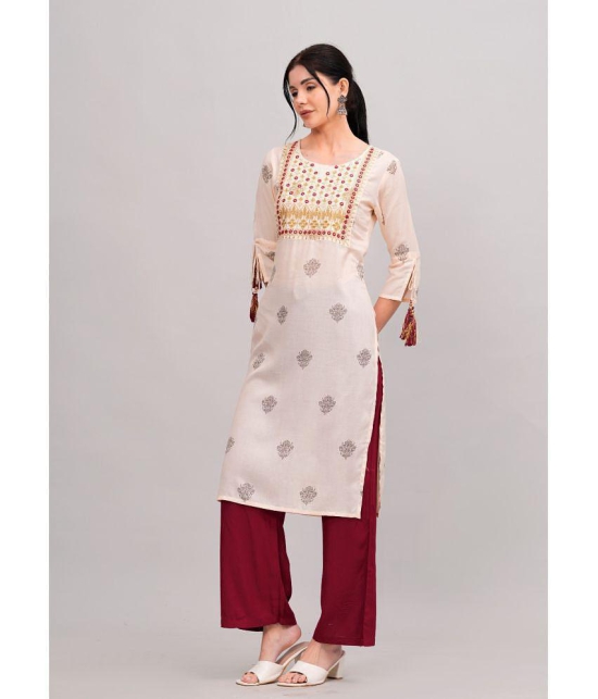 MAUKA Rayon Printed Kurti With Palazzo Womens Stitched Salwar Suit - Cream ( Pack of 1 ) - None