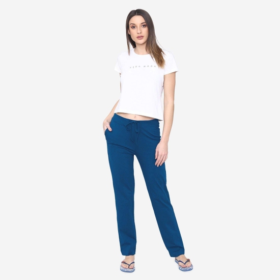 Vami Plain Cotton Rich Relax Lower For  Women - Blue S