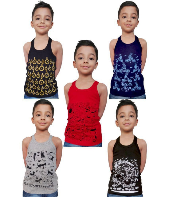 HAP Boy Printed Rib Vest / Pack of 5 /Innerwear Casual Wear Multicolored - None