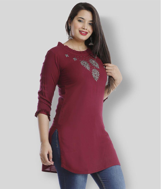 HIGHLIGHT FASHION EXPORT - Maroon Viscose Womens Straight Kurti ( Pack of 1 ) - XXL