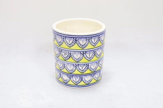 Khurja Pottery Indoor Pot Pipe Shape Yellow Colour Medium Size 5 Inches