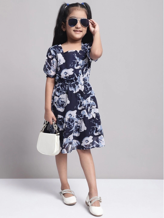 MINI & MING Girls Floral Printed Georgette Fit & Flare Dress