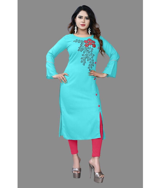 haya fashion - Turquoise Rayon Women's Straight Kurti ( Pack of 1 ) - None