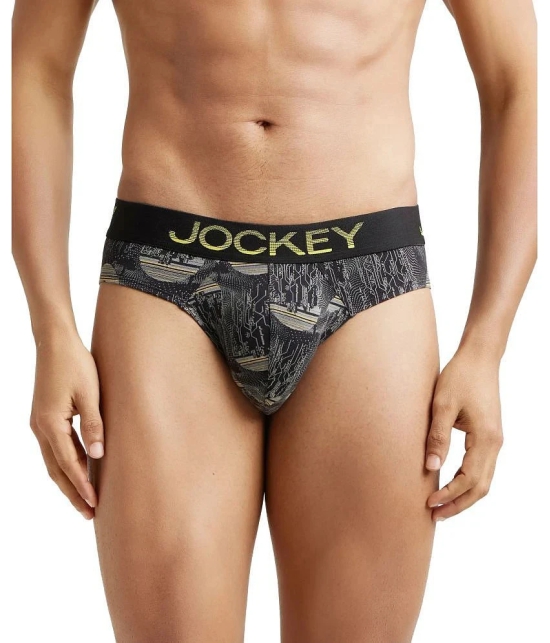 Jockey FP22 Men Super Combed Cotton Elastane Stretch Printed Brief - Black & Empire Yellow - None