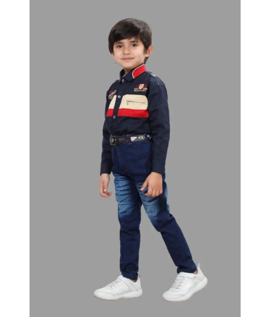 DKGF Fashion - Blue Cotton Blend Boys Shirt & Jeans ( Pack of 1 ) - None