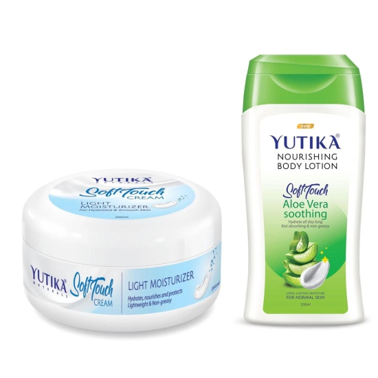 Yuthika Soft Touch Light Moisturizer Cream 200ml and Aloe Vera Body Lotion 200ml Combo Pack