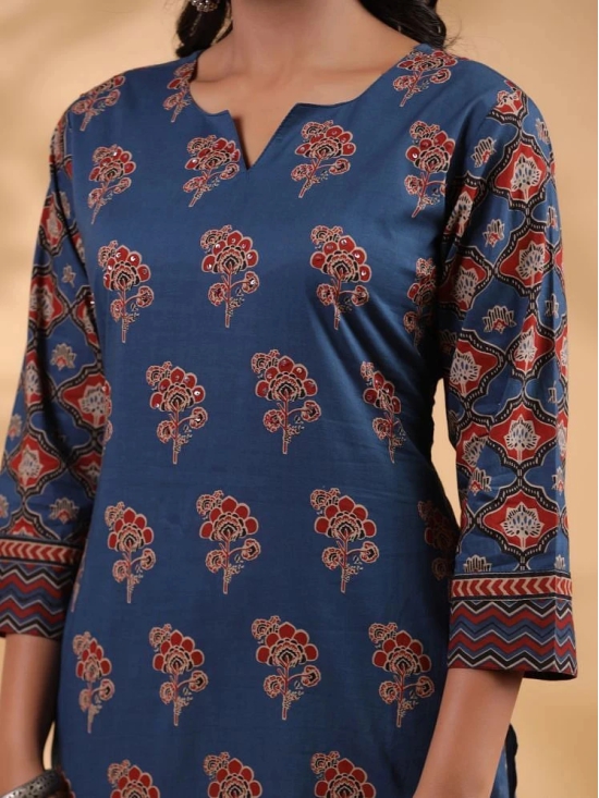 Vbuyz Cotton Printed Straight Womens Kurti - Blue ( Pack of 1 ) - None