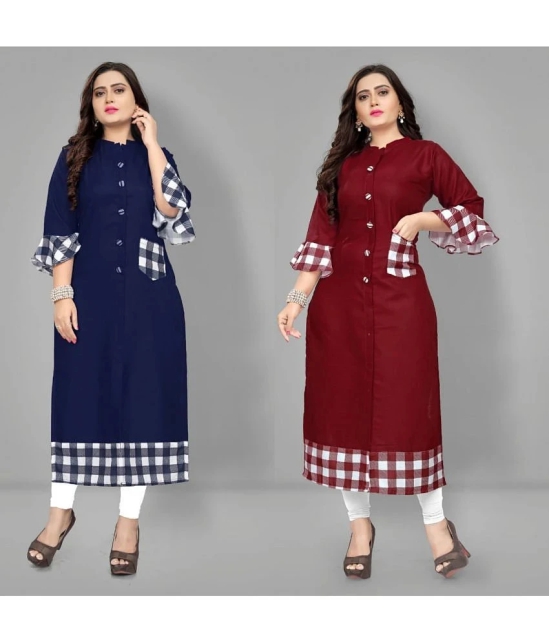 Lerkiza - Multicolor Cotton Womens Straight Kurti ( Pack of 2 ) - None