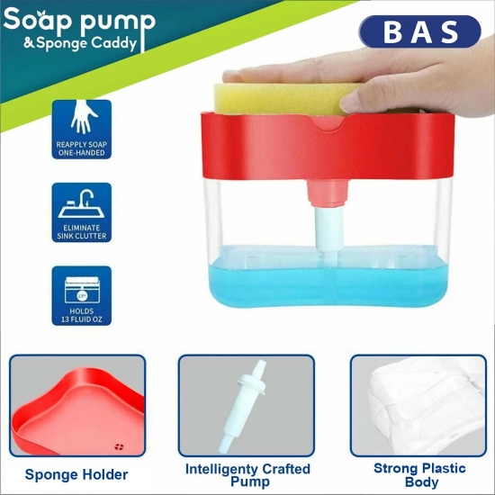 Dishwasher Soap Pump Dispenser Plastic Holder for Dishwashing Liquid Gel & Sponge (Multicolor, 1 Piece)